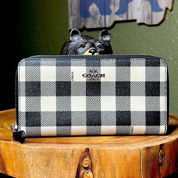 Coach Handbags - COACH Gingham Accordion Zip Wallet